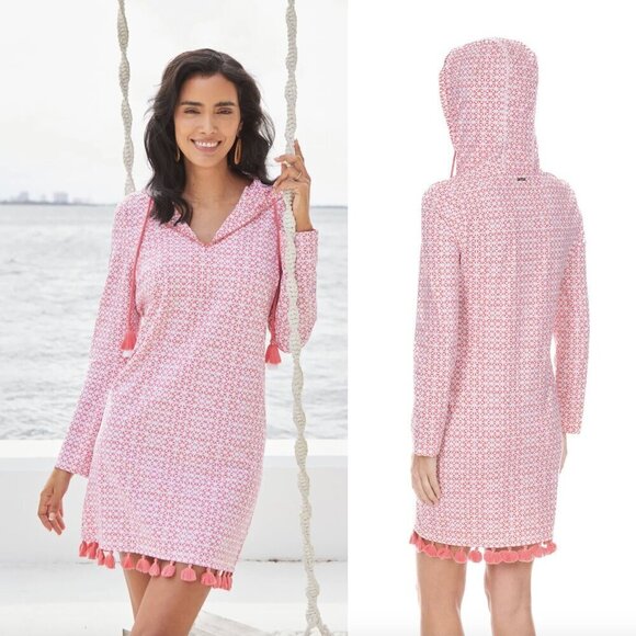 Cabana Life Other - Cabana Life Algarve Hooded Cover Up Dress in Coral Pink/White, size S